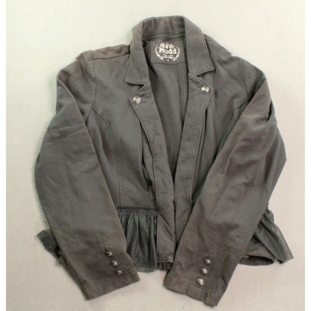 Mudd Peplum Jacket Women XL Gray Good Military Mesh Knit Burnt Ash IJAM1010